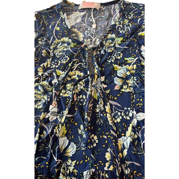 C + D + M ABOVE ANKLE V-NECK TUNIC DRESS, WOMENS, XL-NAVY WITH MULTICOLOR FLORAL - Picture 3 of 10